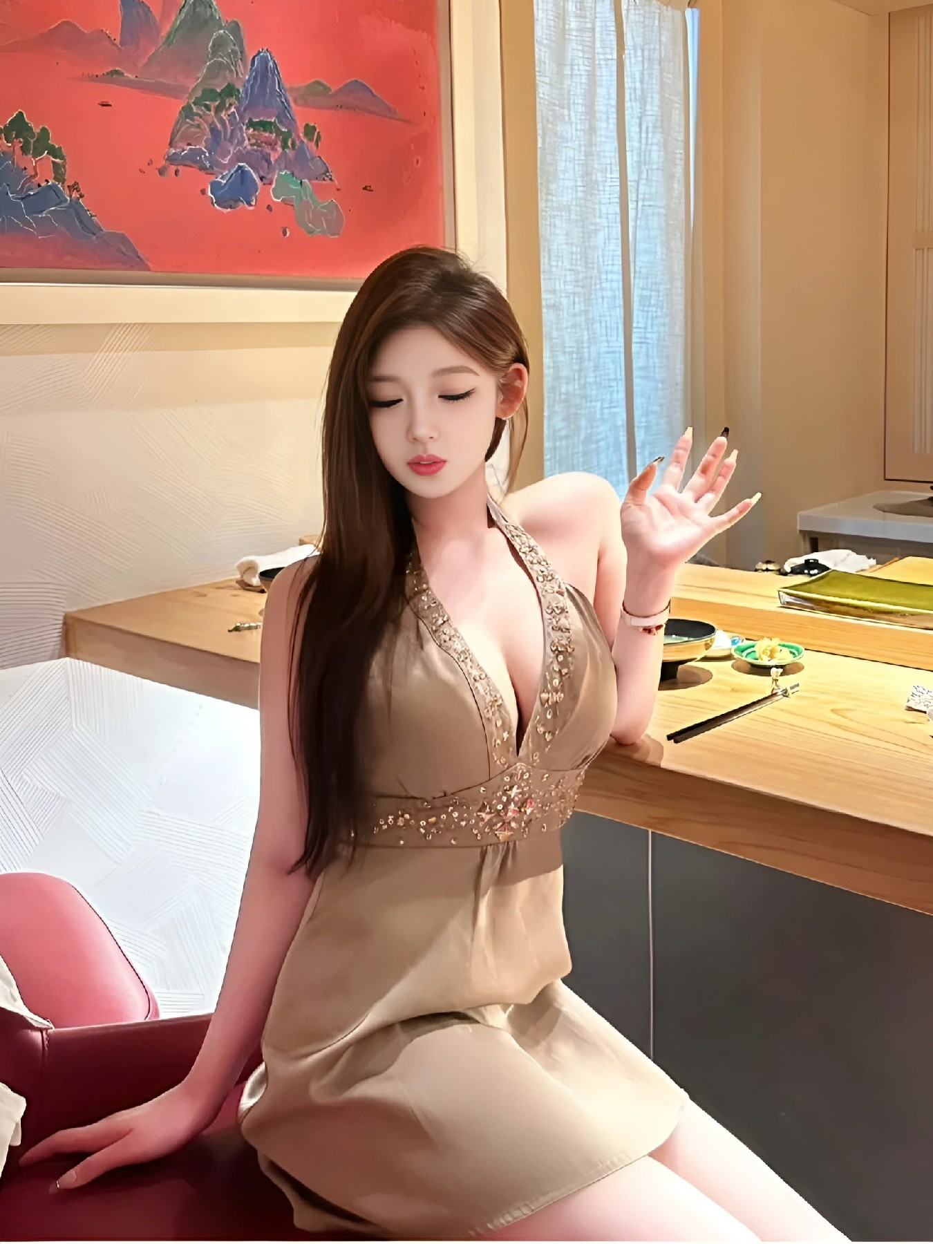 香槟金深V礼服 优雅氛围感拉满