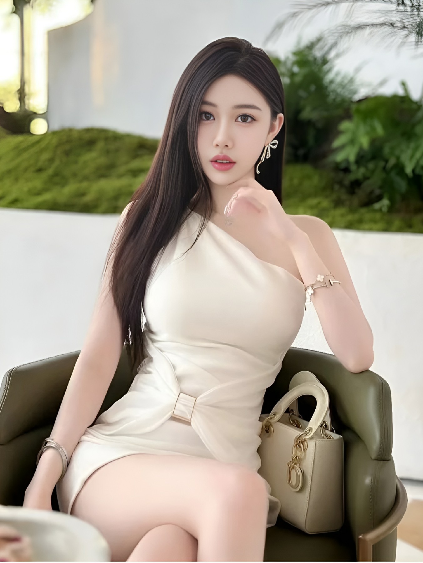 白色斜肩裙尽显优雅气质