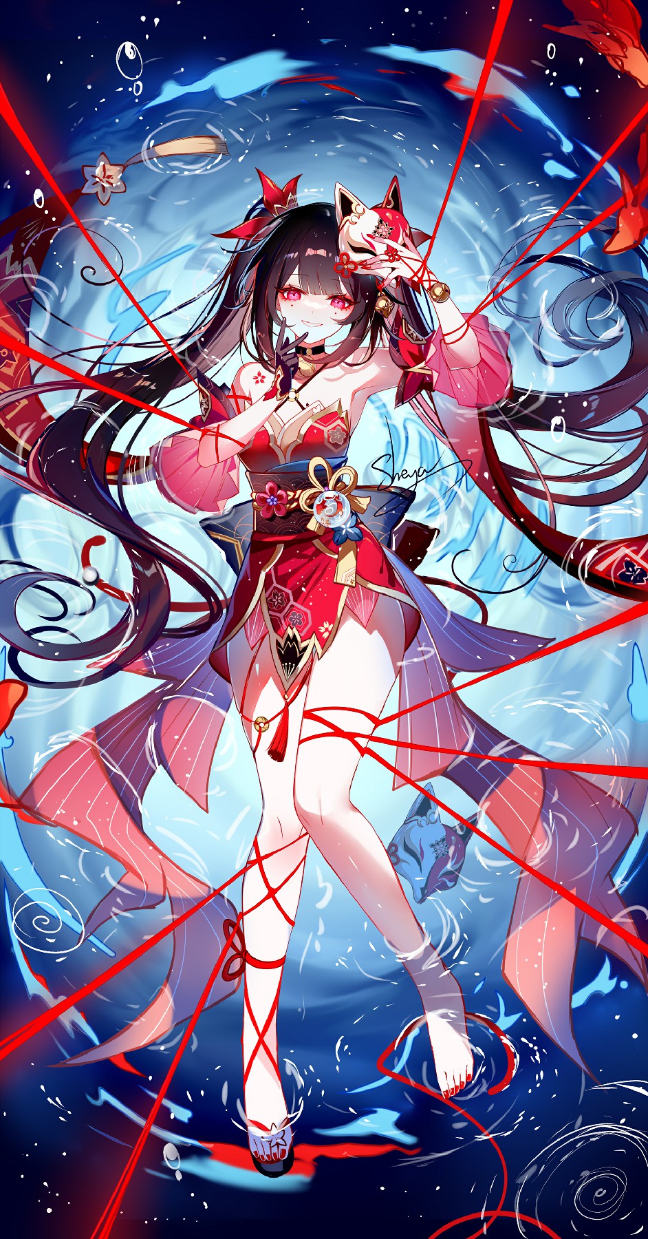 红丝水浪间的狐耳和风少女