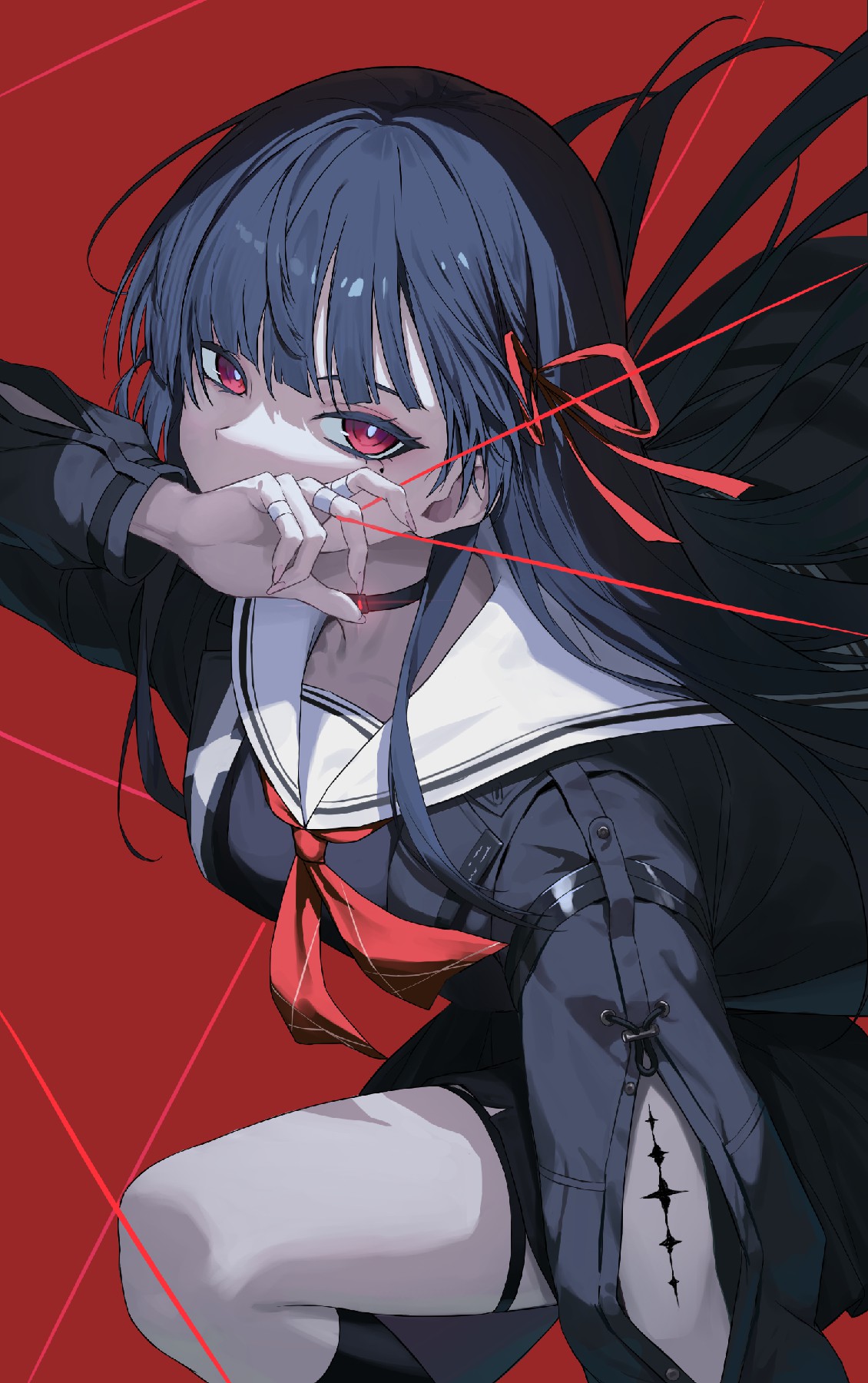 红瞳水手服少女的暗黑红绳美学