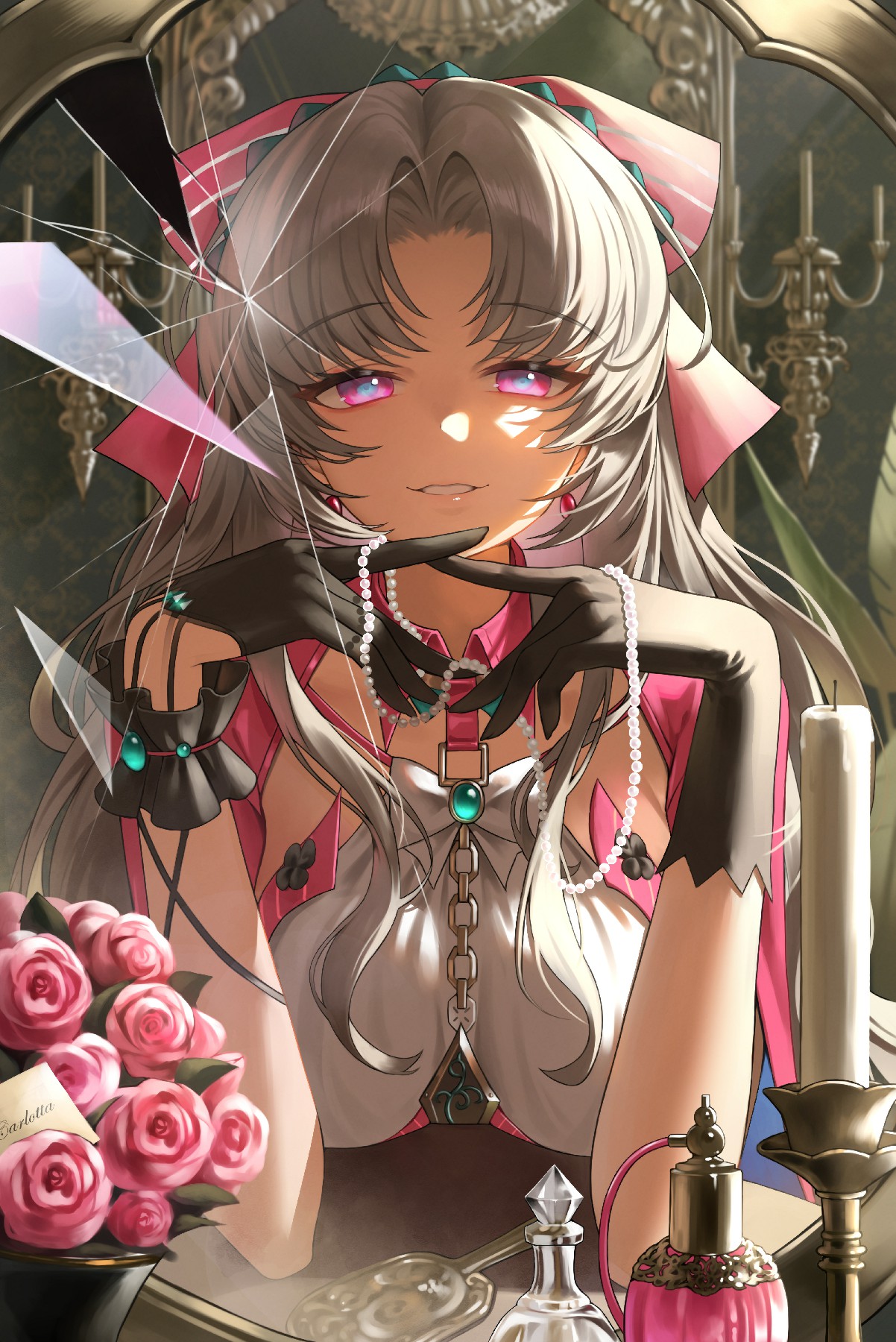 镜前华丽少女，破碎光影里的梦幻时刻