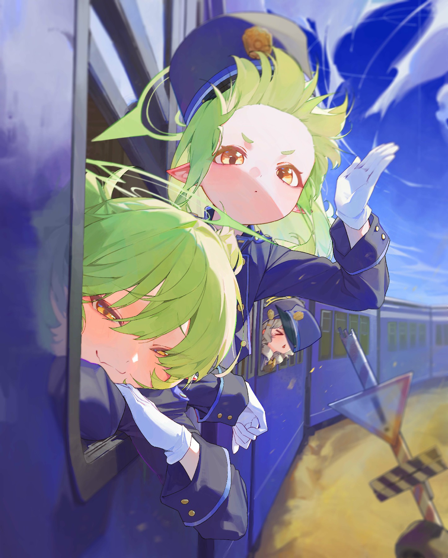 绿发精灵列车员的可爱出行瞬间