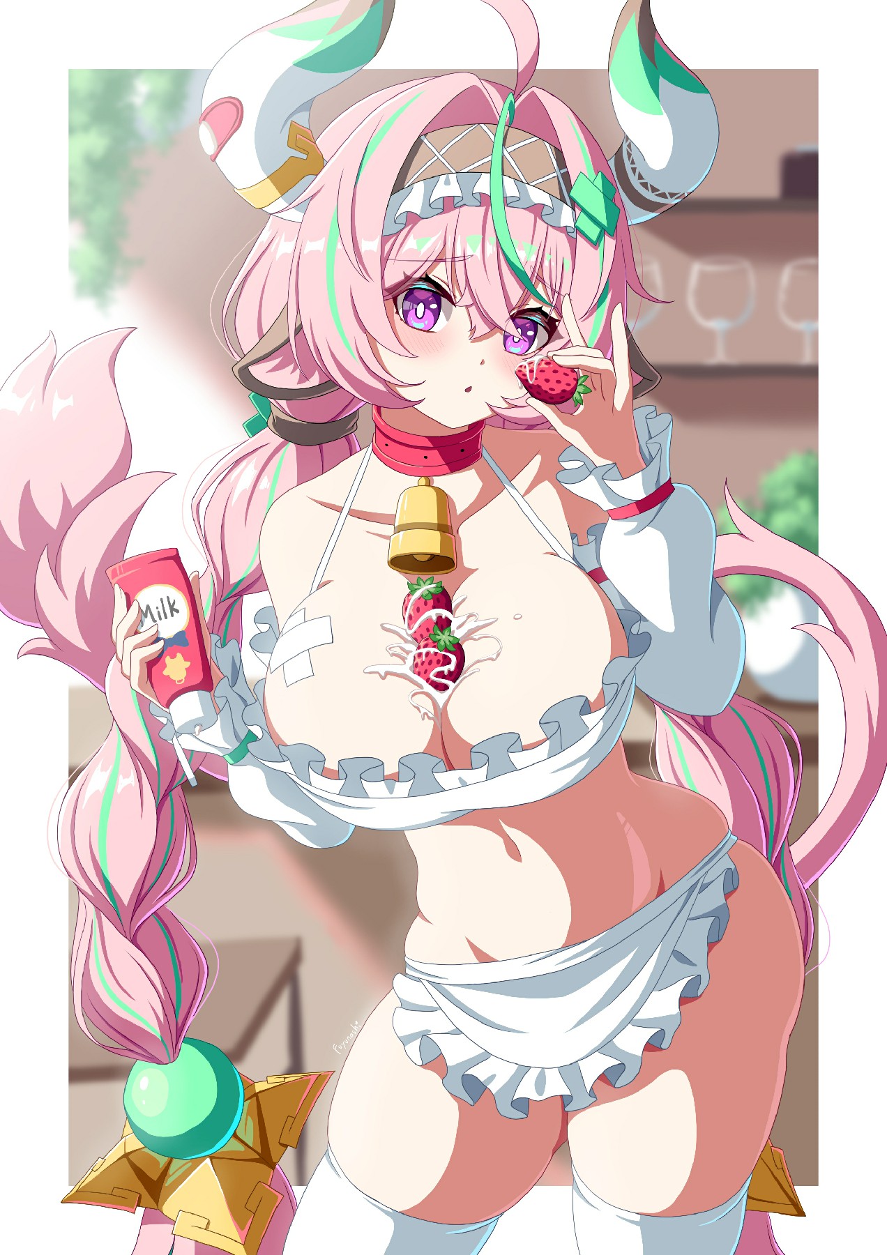 草莓牛奶萌妹！粉色双马尾超吸睛