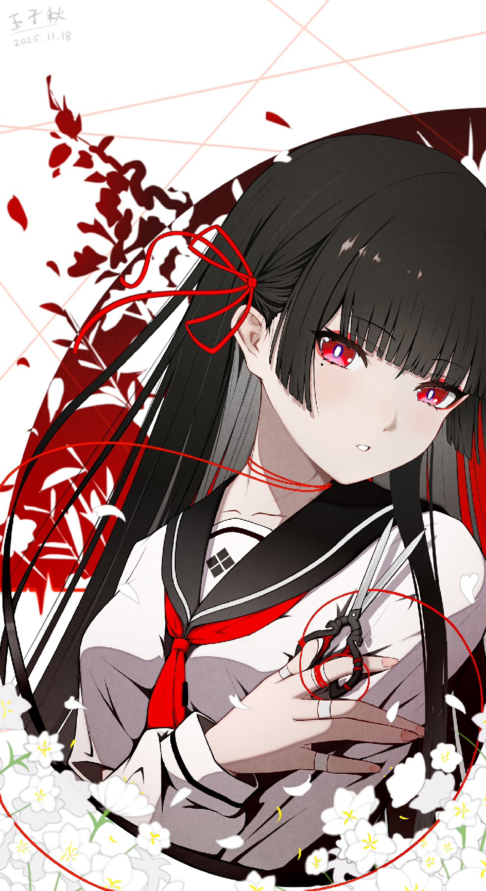 暗黑水手服少女 红绳剪刀氛围感拉满