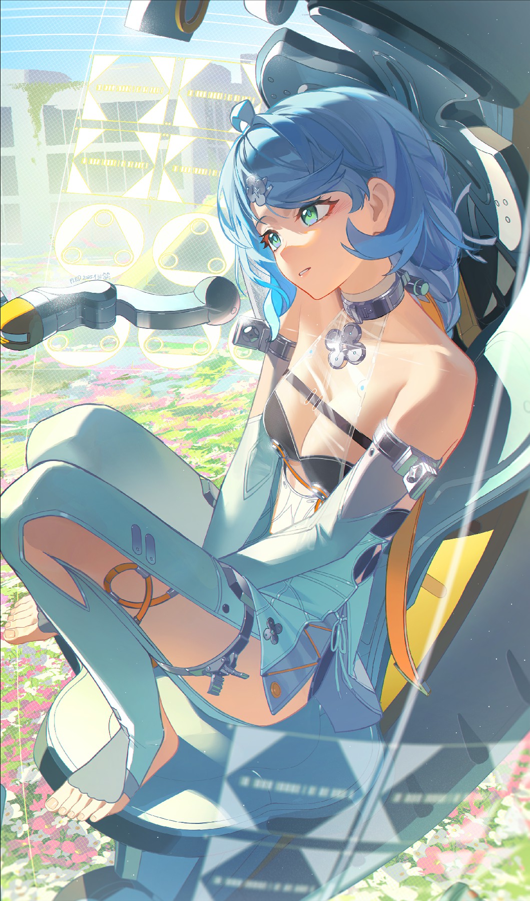 蓝发科技少女的花海驾驶舱