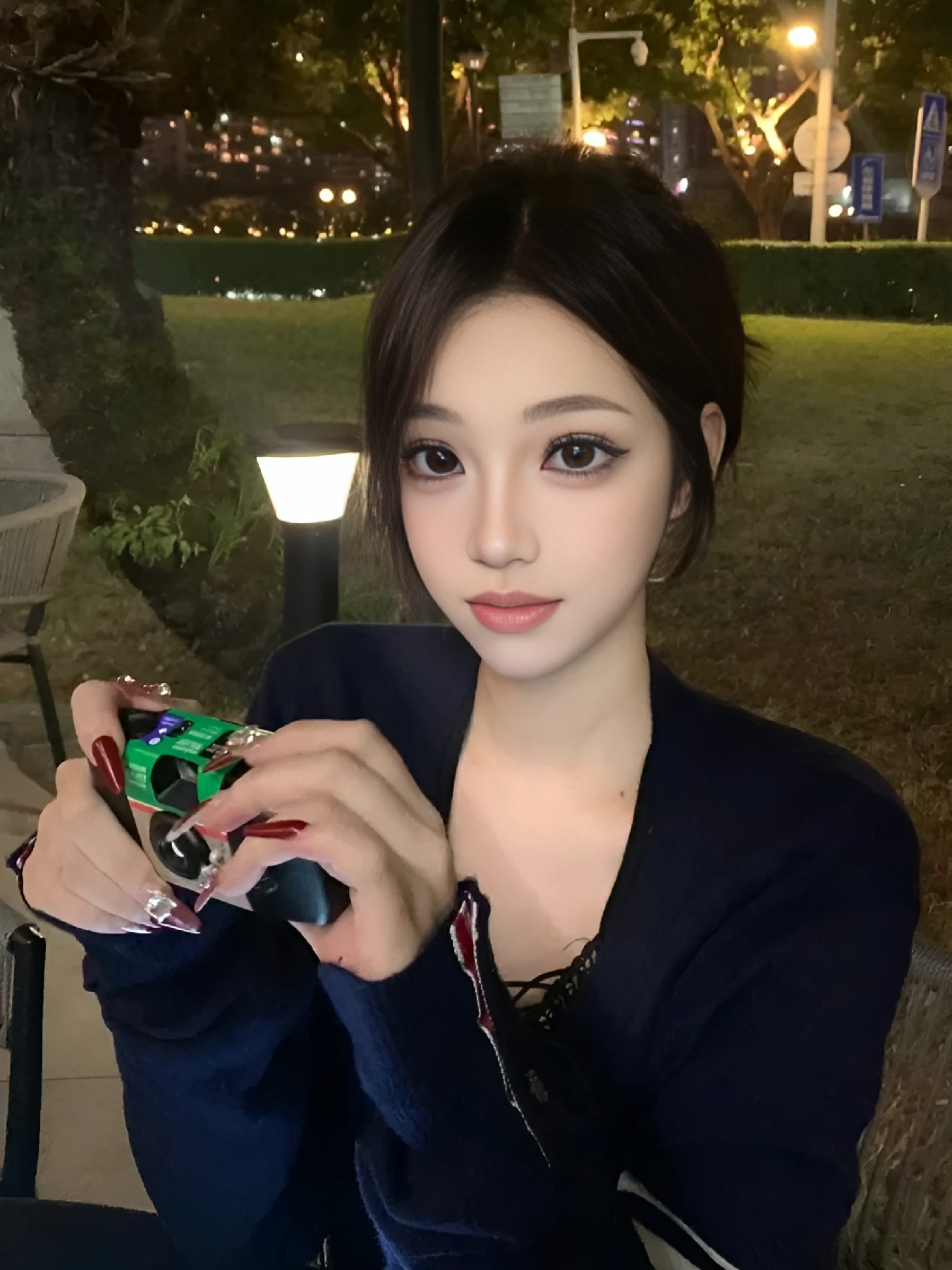 夜晚户外自拍｜美甲吸睛氛围感拉满