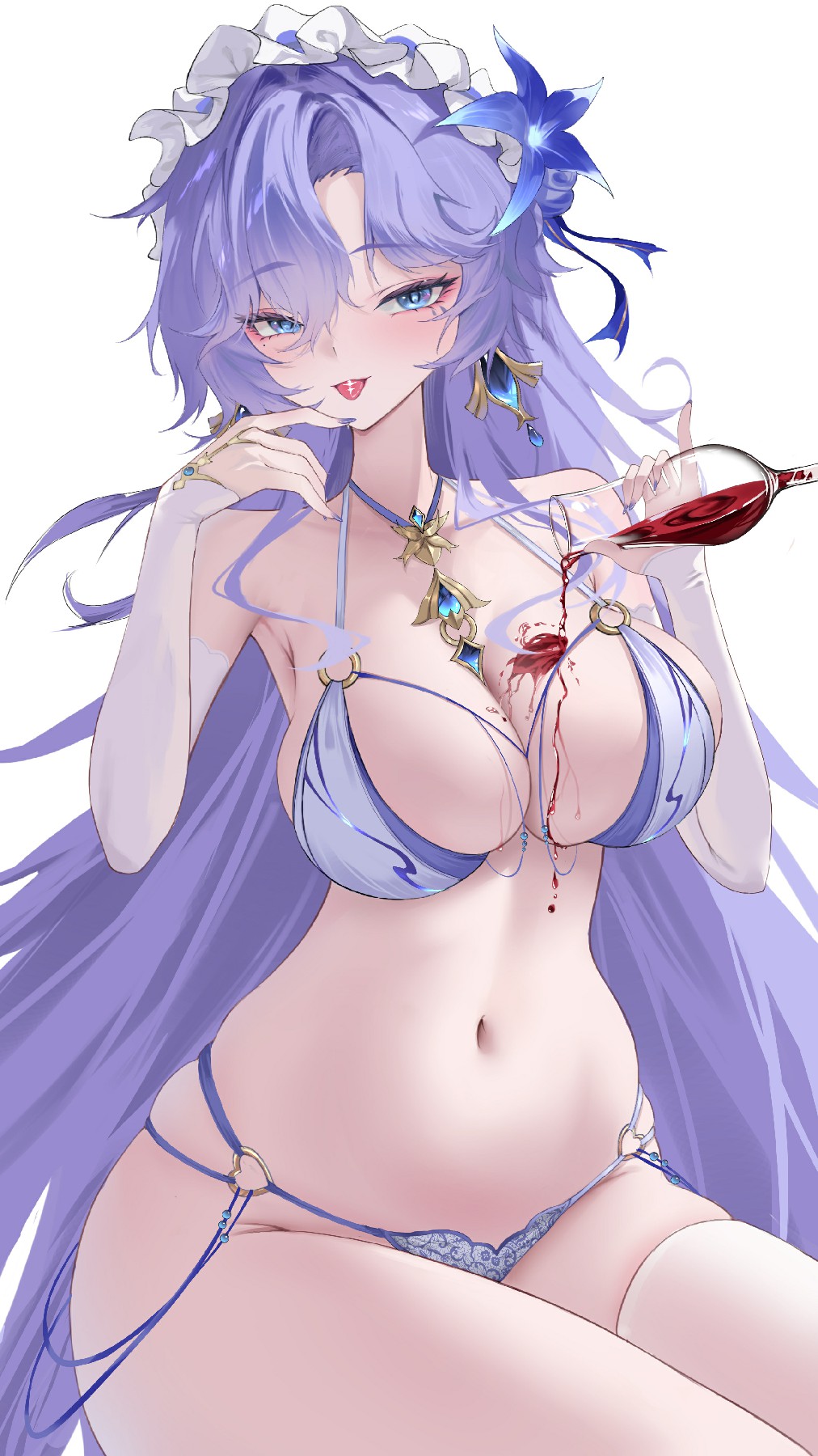 紫发泳装佳人持酒，魅惑氛围感直接拉满