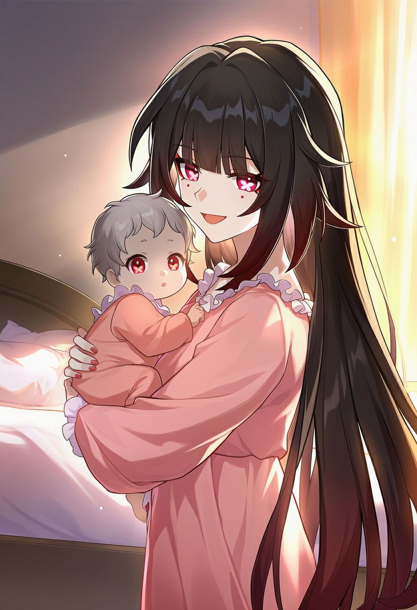 温柔长发妈妈与可爱宝宝的温馨时刻