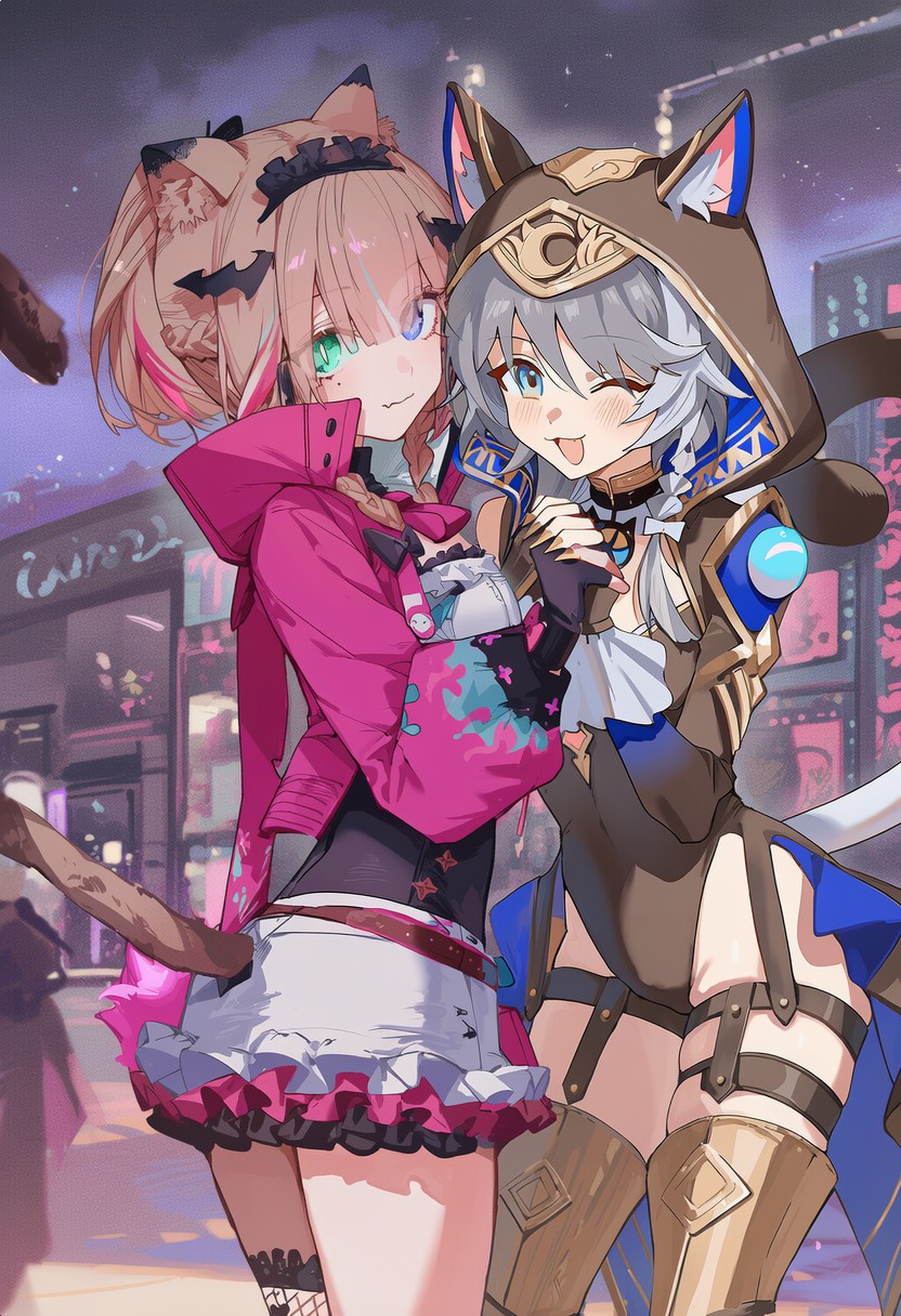 双猫耳少女的梦幻街头邂逅