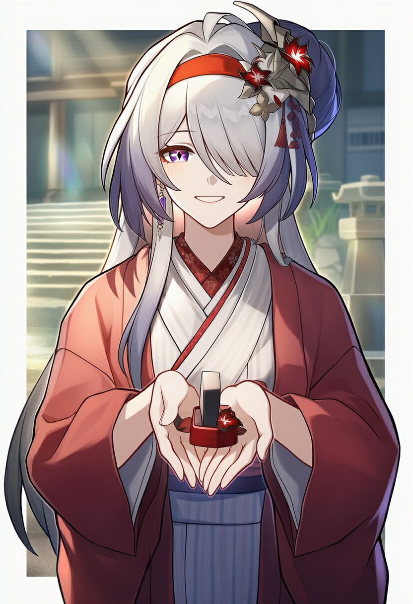 镜流身着和风服饰 捧信物展柔婉笑颜