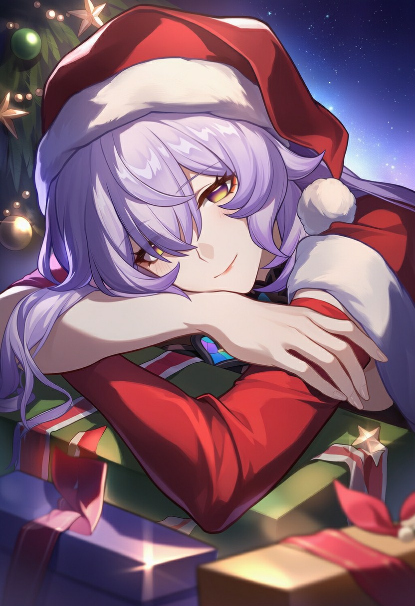 圣诞氛围下的梦幻紫发美少女