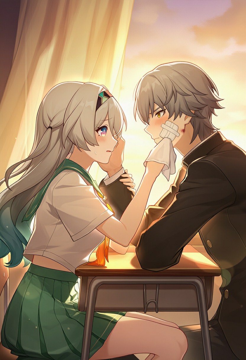 教室夕阳下的甜蜜互动，心动时刻