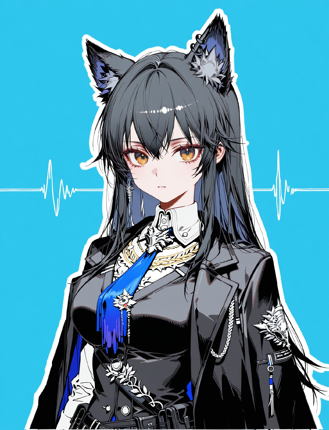 蓝黑系军装兽耳少女 冷艳飒爽感拉满