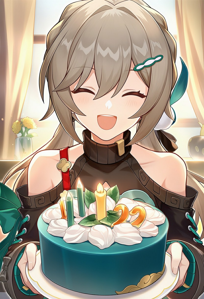 可爱动漫角色举蛋糕 笑容治愈超温馨