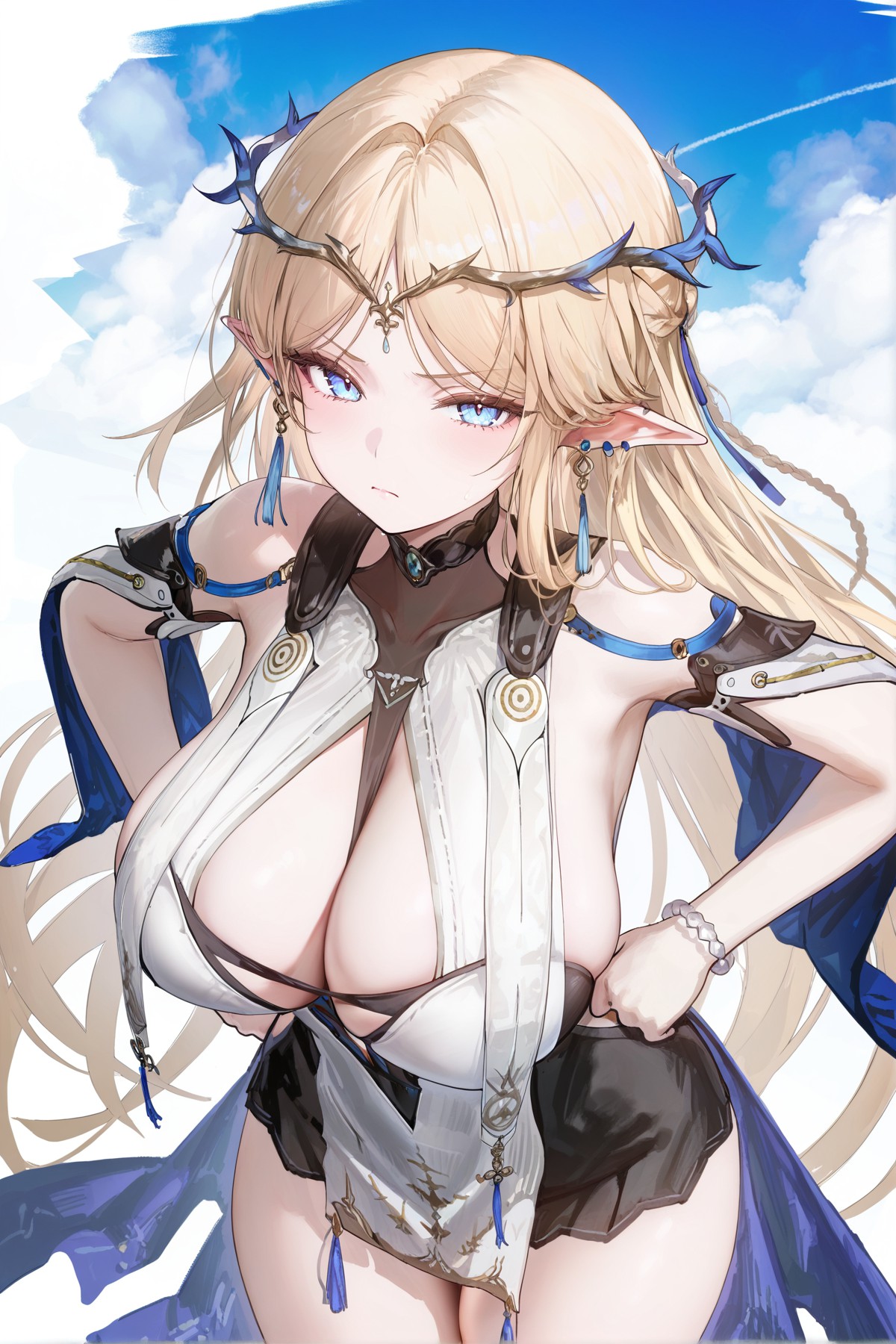 金发精灵耳美少女 蓝白华丽造型吸睛