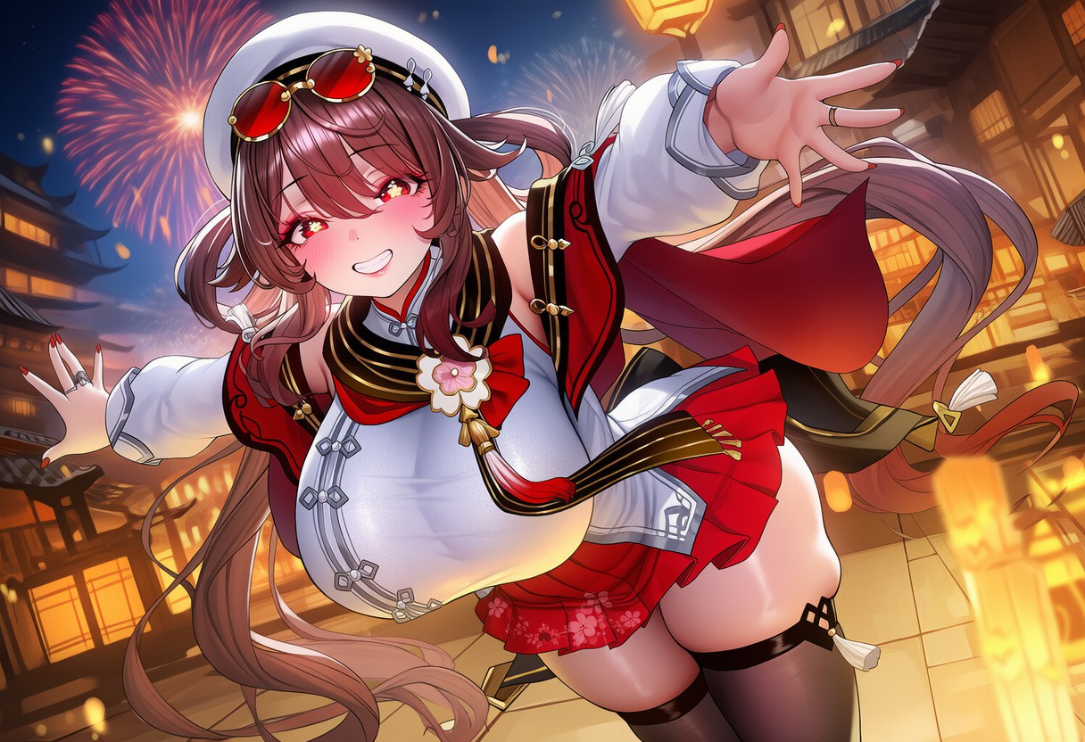 古风夜宴烟花下的元气美少女