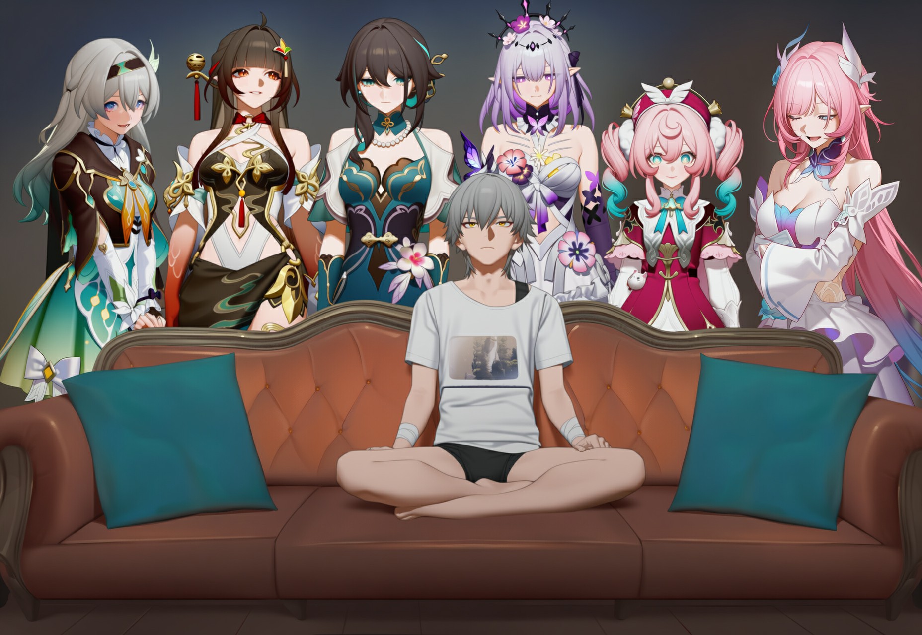 二次元少女环绕,沙发C位超吸睛