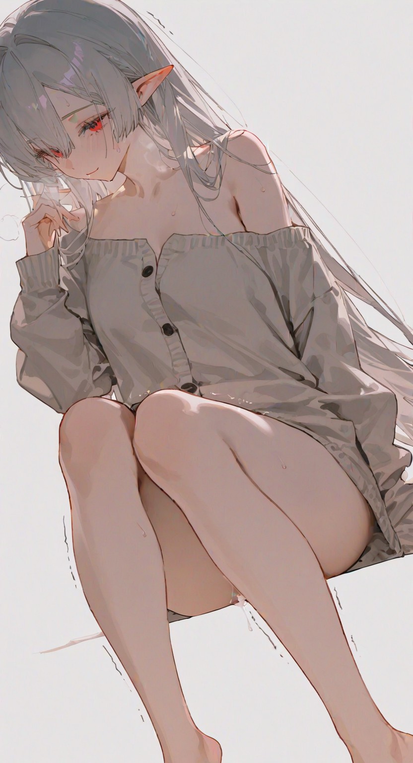 银发红瞳精灵少女的慵懒氛围感