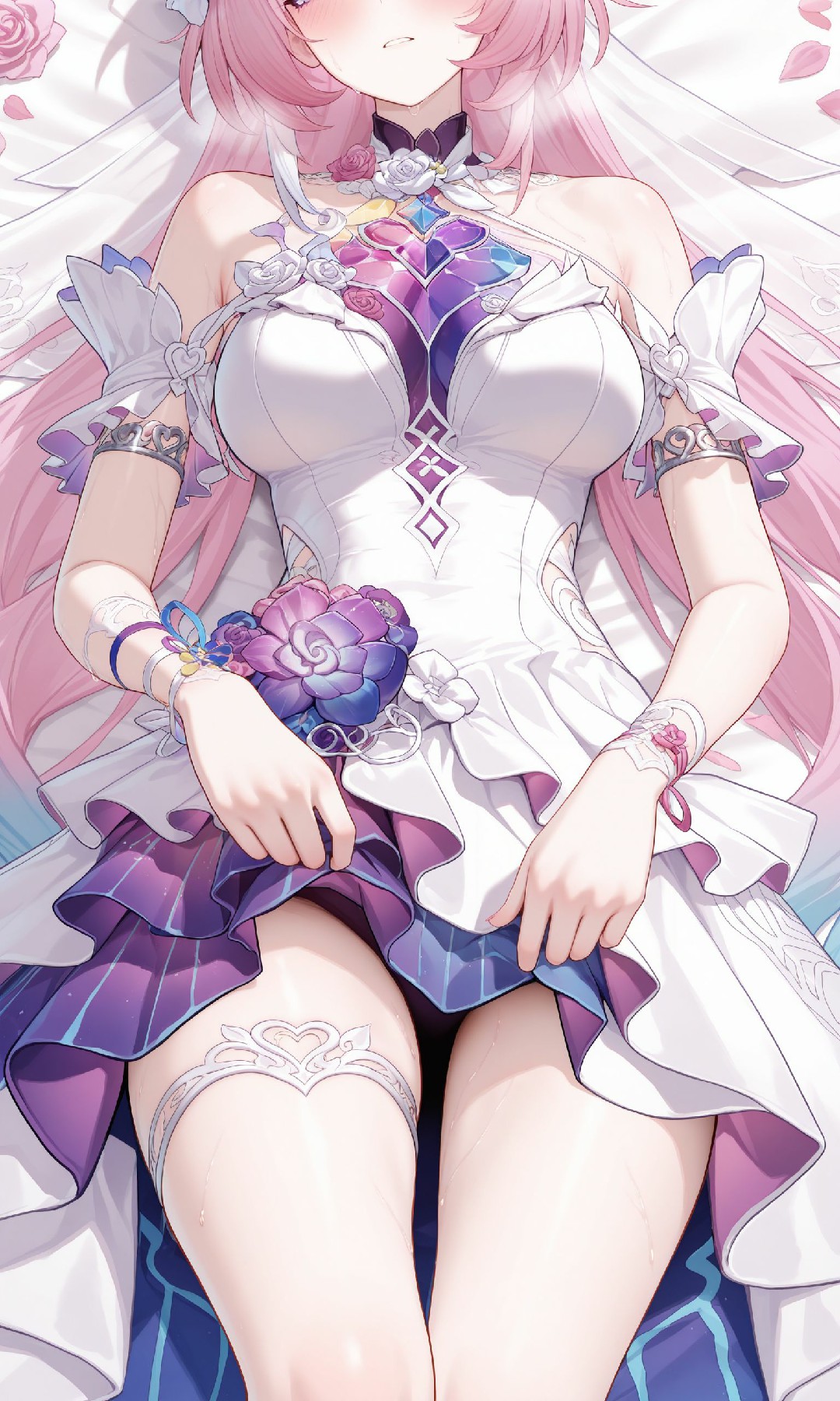 粉发二次元美少女的梦幻婚纱造型