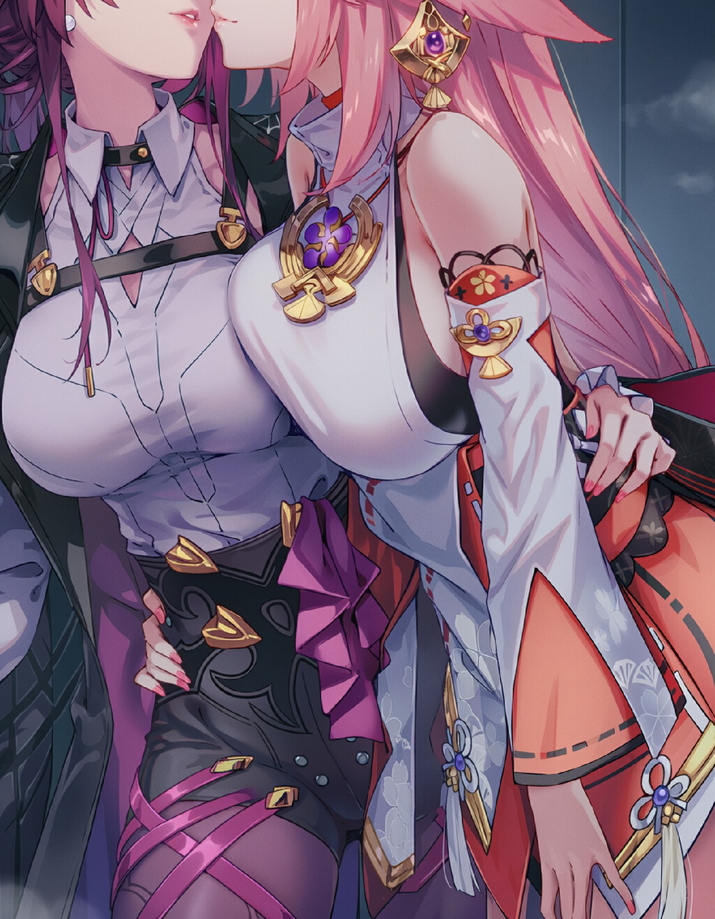 粉紫双姝亲昵互动，二次元华美同框