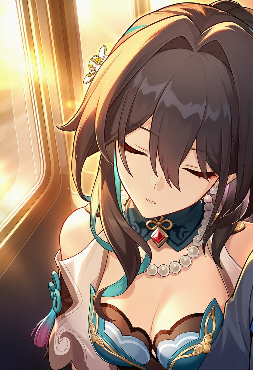 云堇列车小憩,温柔氛围感拉满