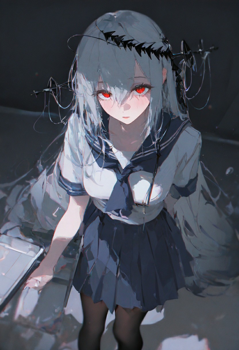 银发红瞳水手服少女 荆棘覆身氛围感拉满