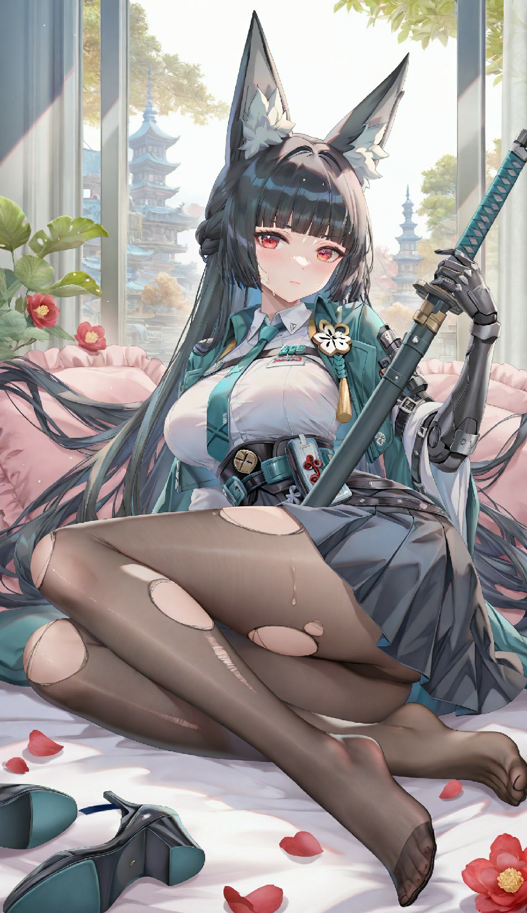 狐耳机械臂少女：赛博和风的优雅与飒爽