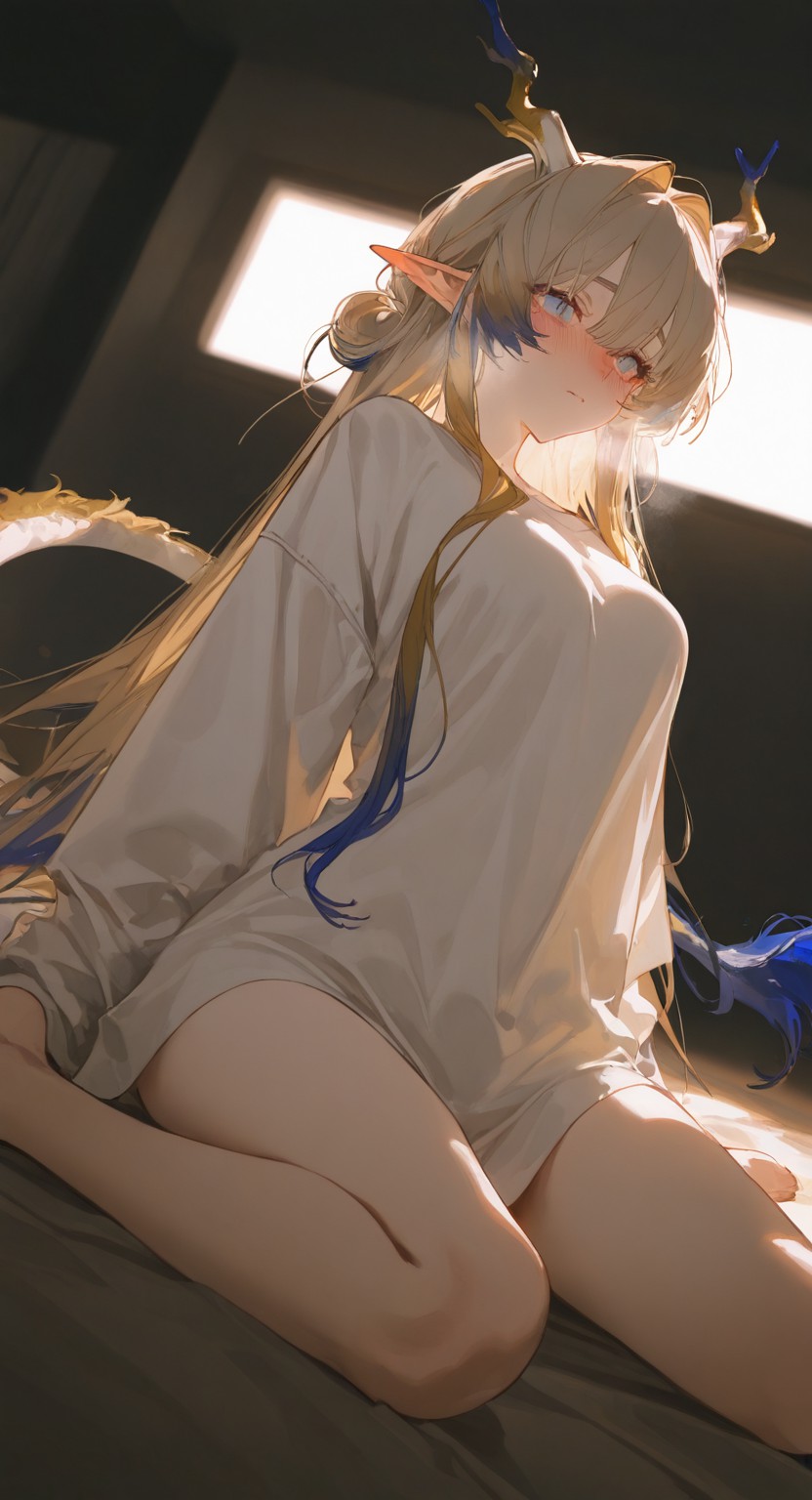 龙角龙尾少女 慵懒白T暖阳氛围感