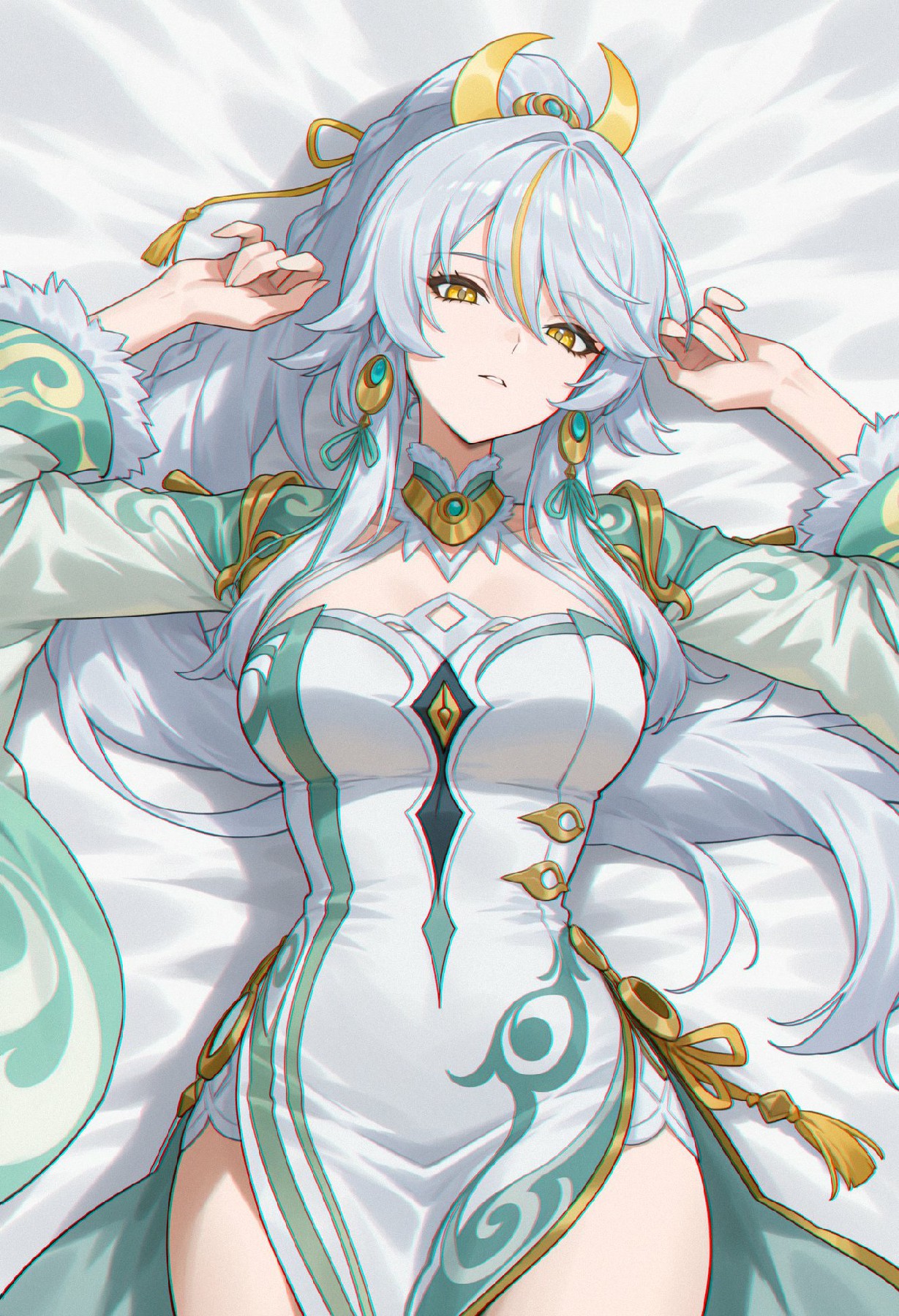 银发金饰古风美人,二次元精致立绘