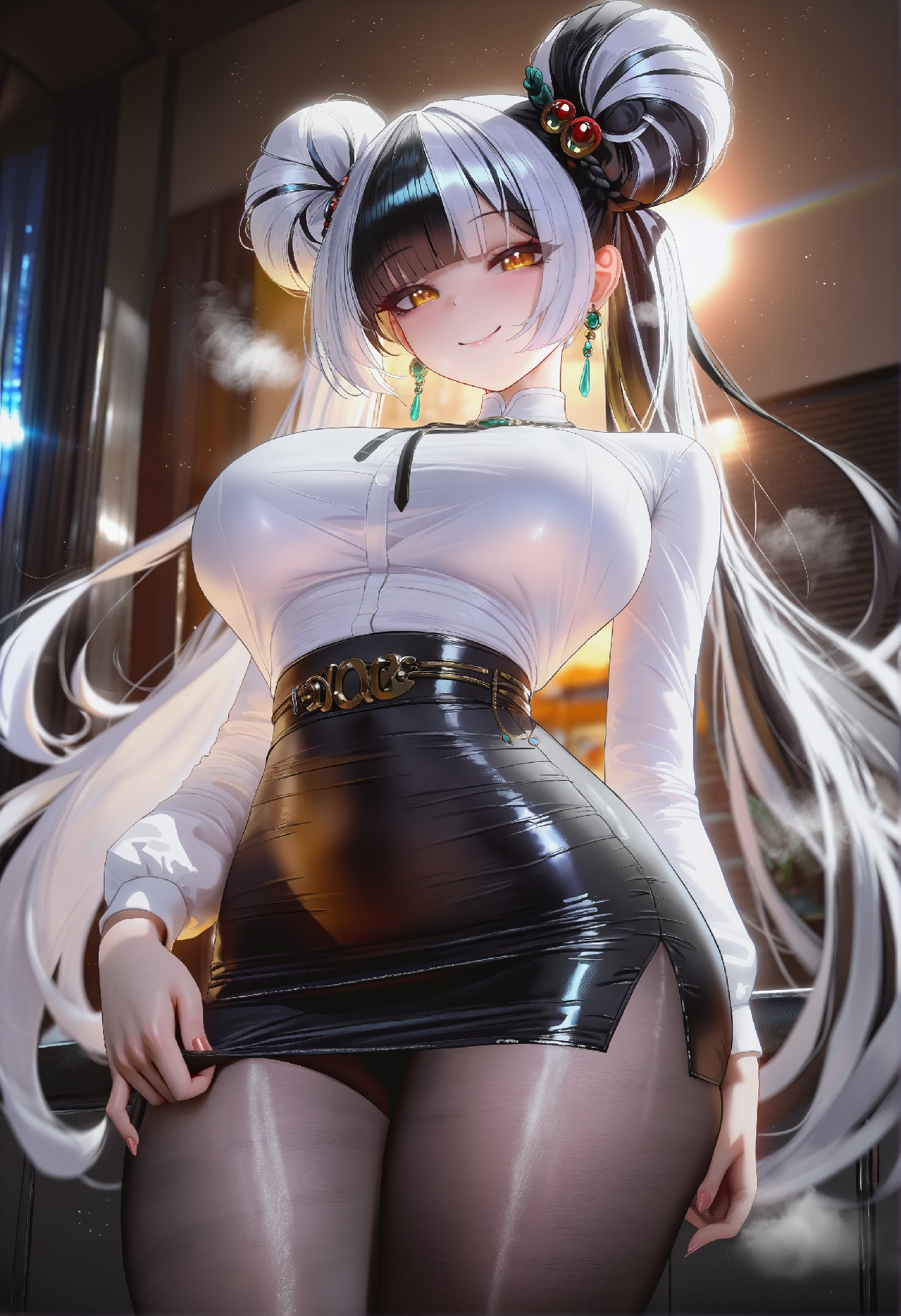 双色长发盘发御姐 干练职场穿搭超撩人