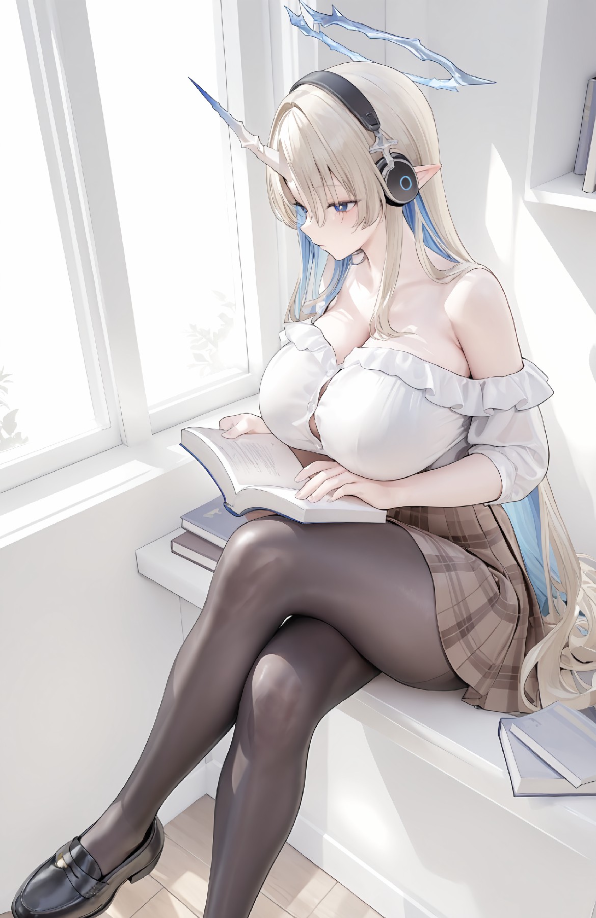 窗边阅读的二次元少女,氛围感直接拉满