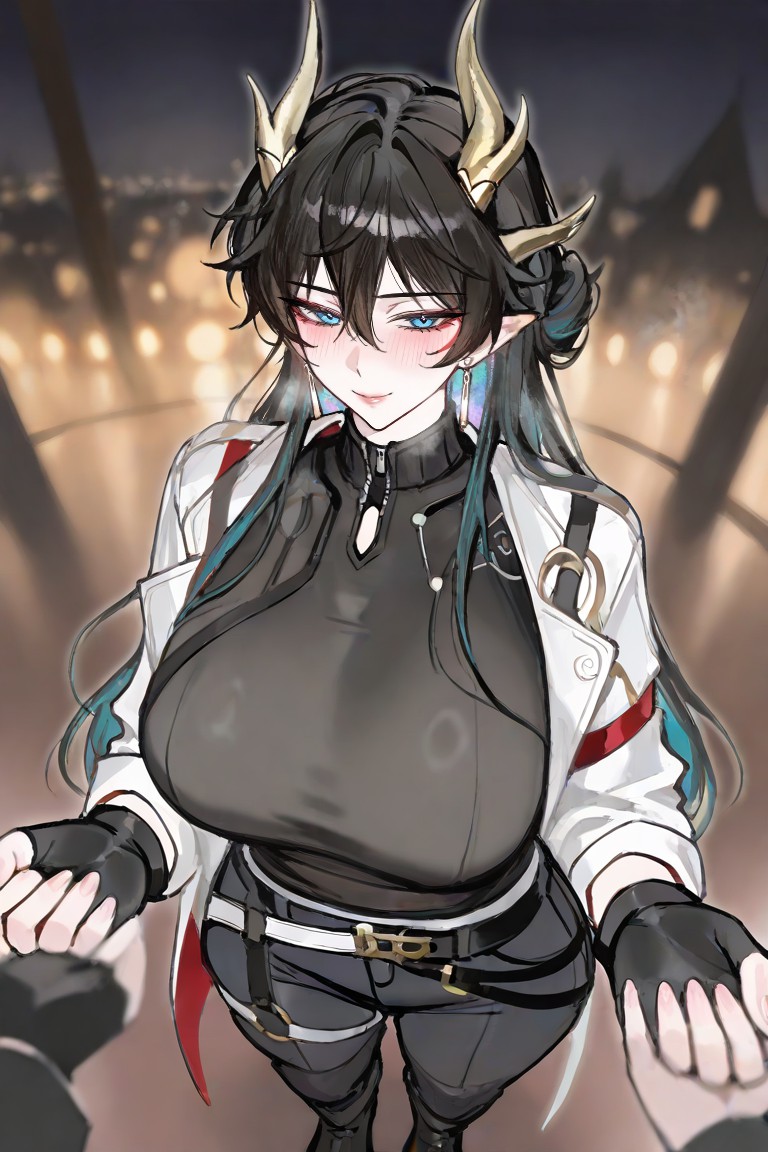 龙角酷妹的都市夜景穿搭超吸睛