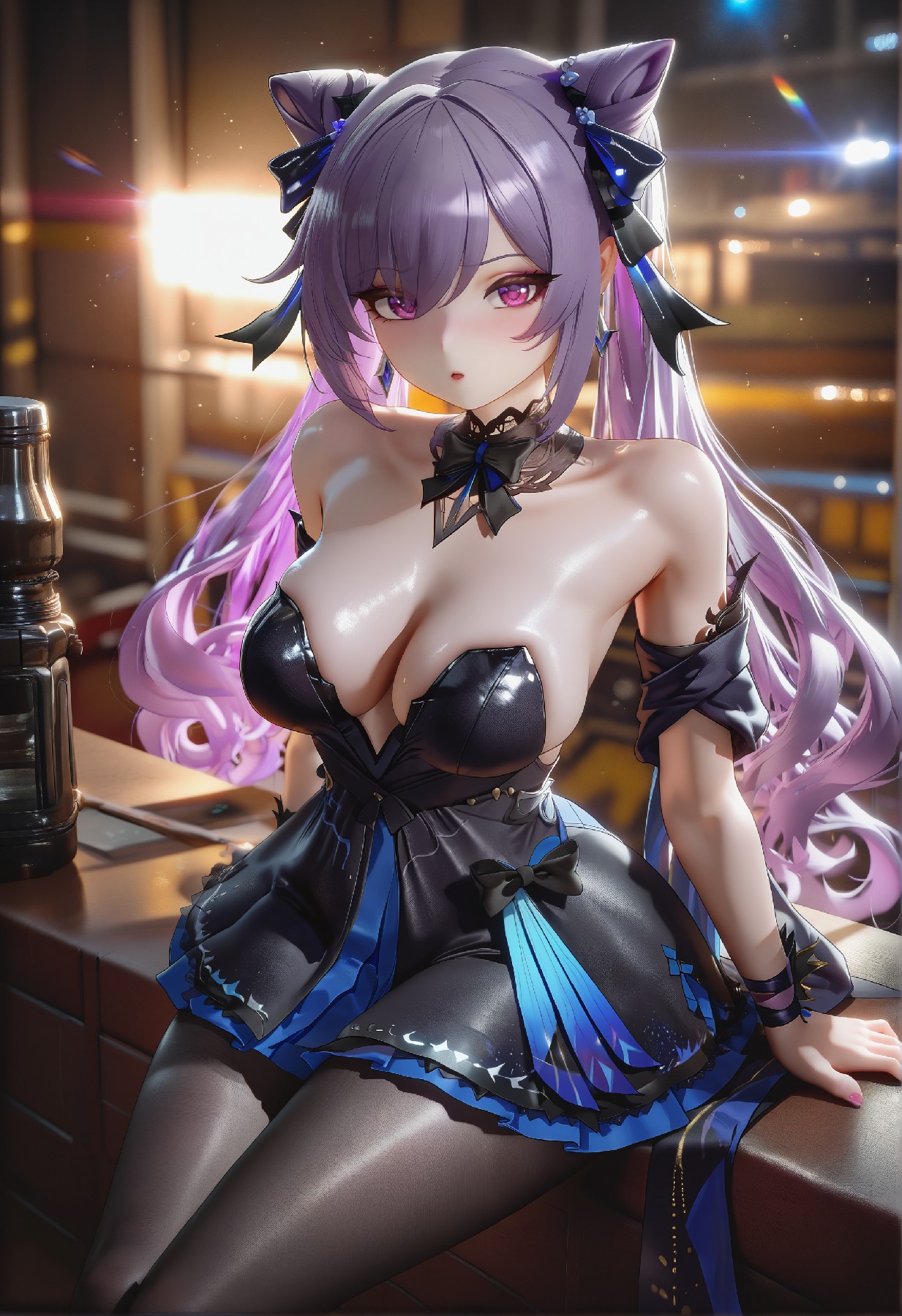 紫发双马尾二次元美少女氛围感拉满