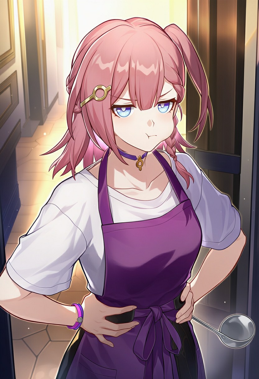 粉发围裙少女的傲娇日常瞬间