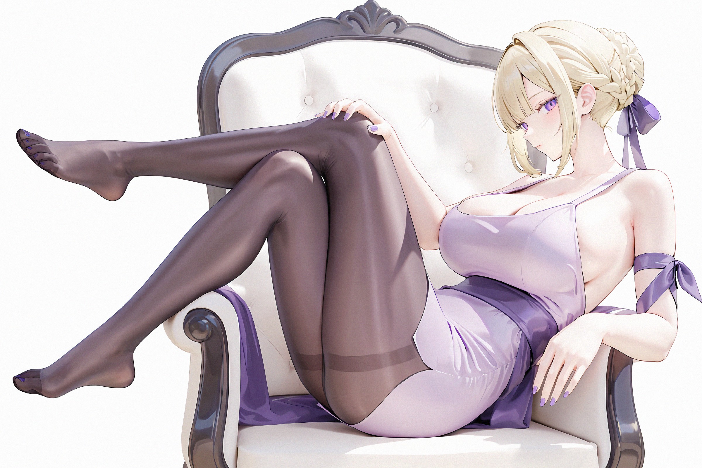 优雅大小姐风动漫角色 紫色吊带配黑丝超吸