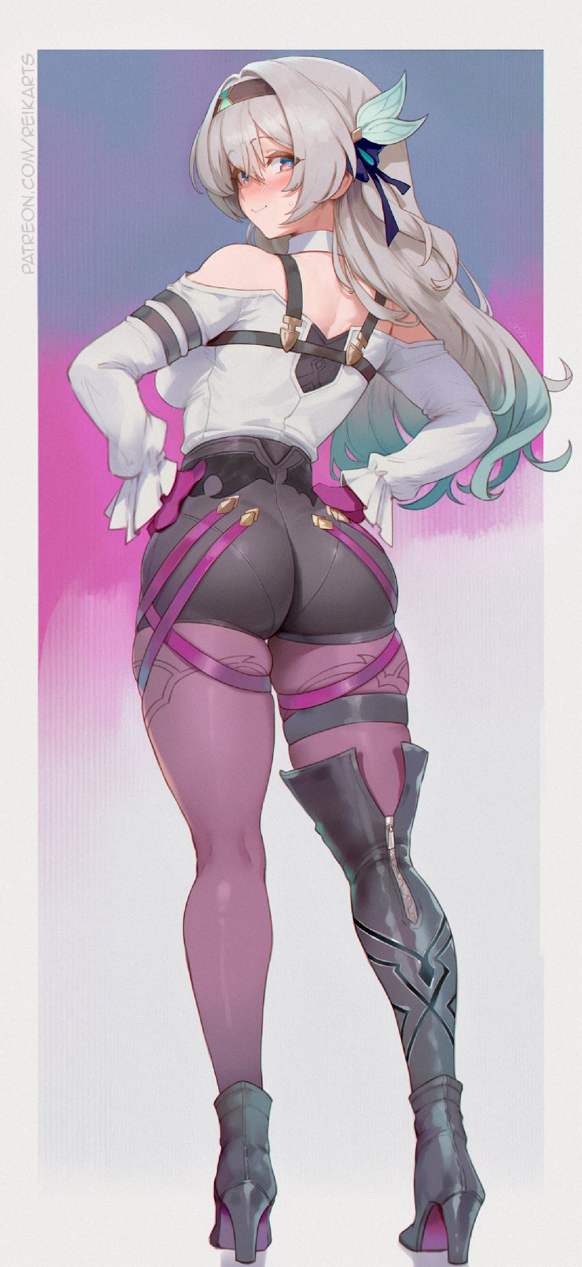 二次元银发少女：赛博风紧身短裤超飒