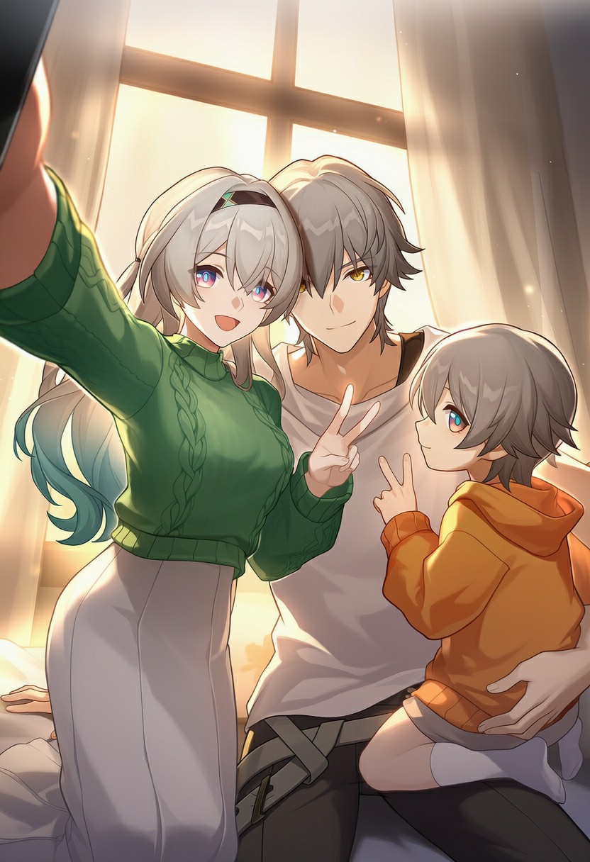 流萤与开拓者的温馨家庭自拍合影时刻