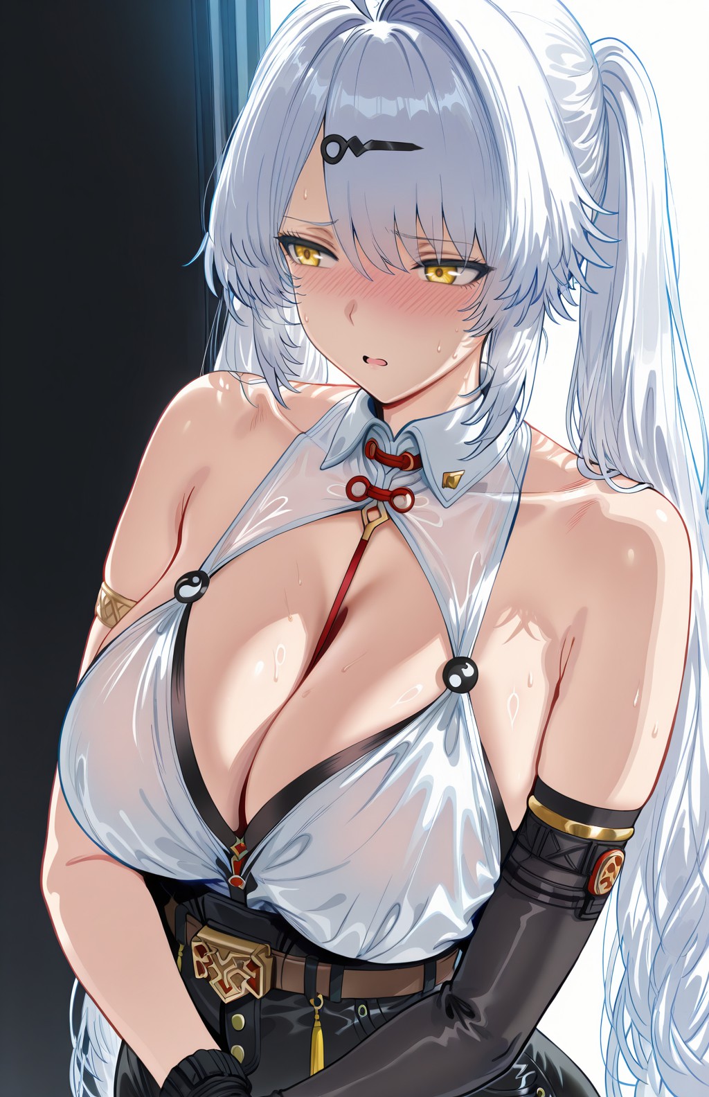 二次元银发美人 湿身透视服饰超吸睛