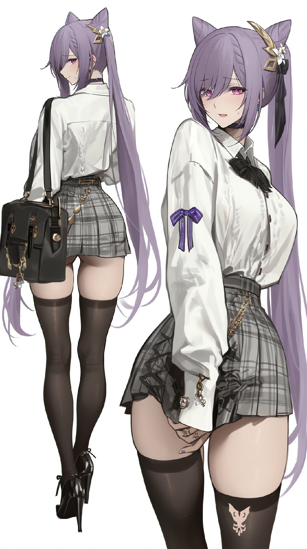 紫发猫耳少女的时尚JK风穿搭