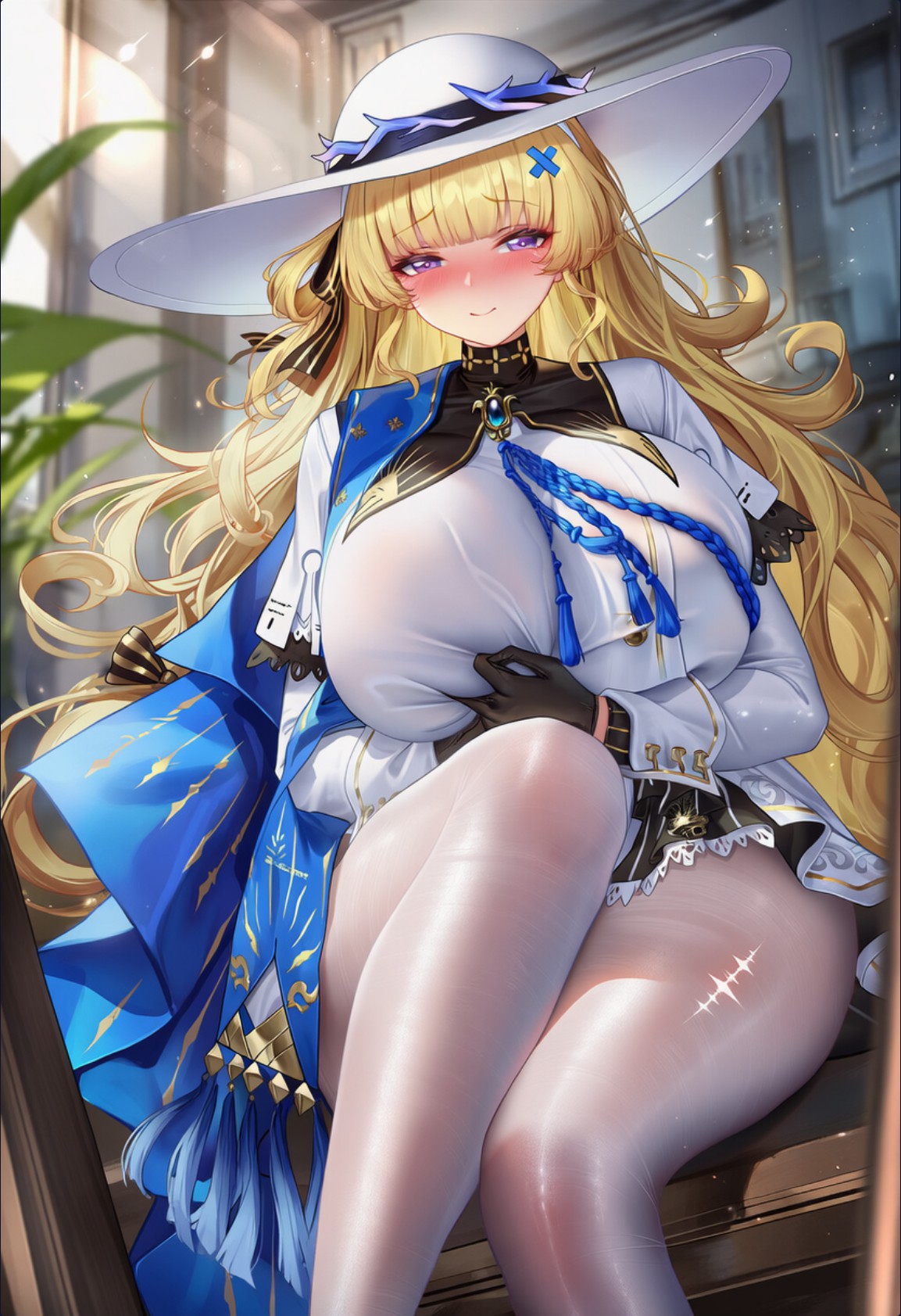 华丽蓝白系二次元美少女角色展示