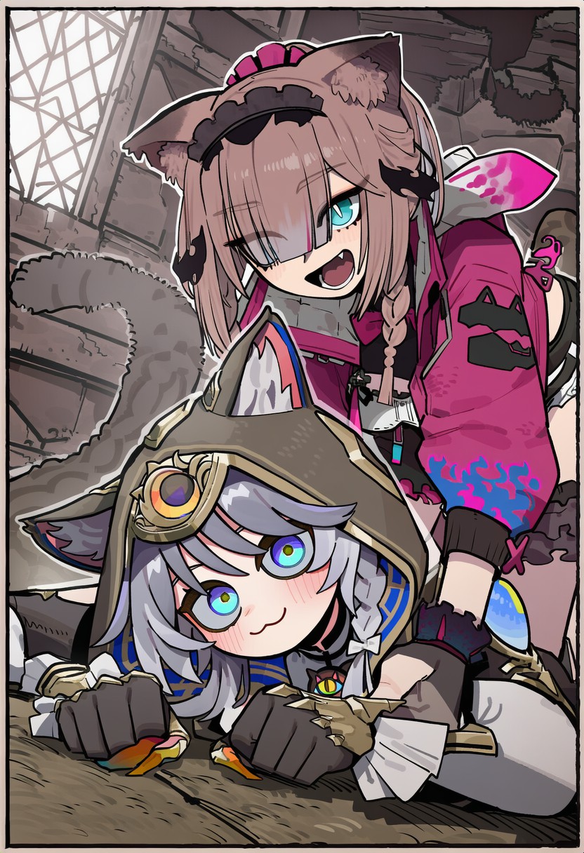 两只兽耳少女互动超萌！画风戳中少女心