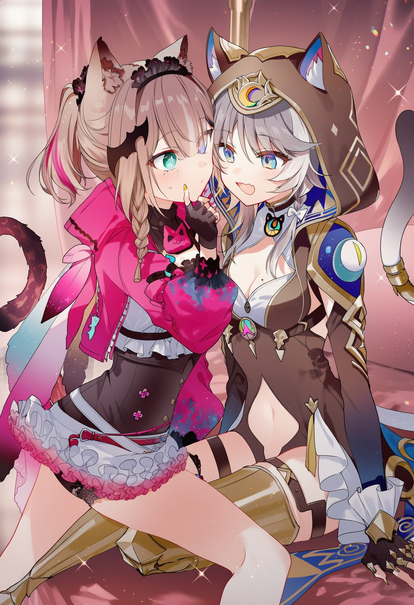 双猫耳甜酷少女贴贴,梦幻画风戳中少女心