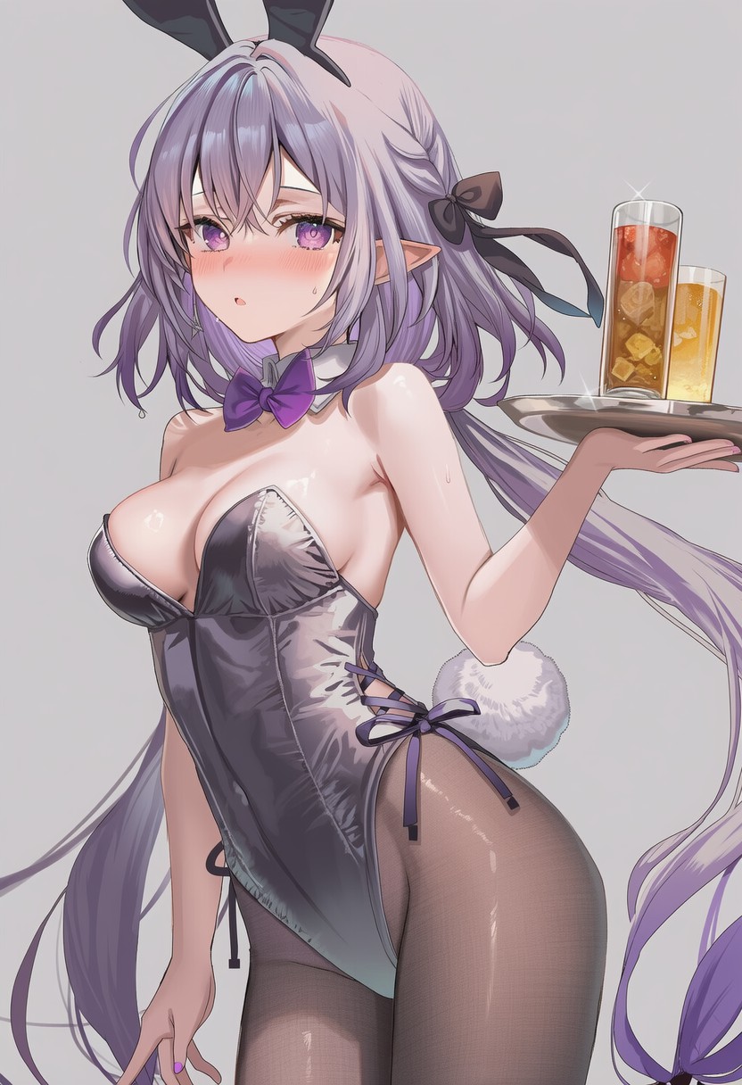 紫发兔女郎服务生的甜美心动瞬间