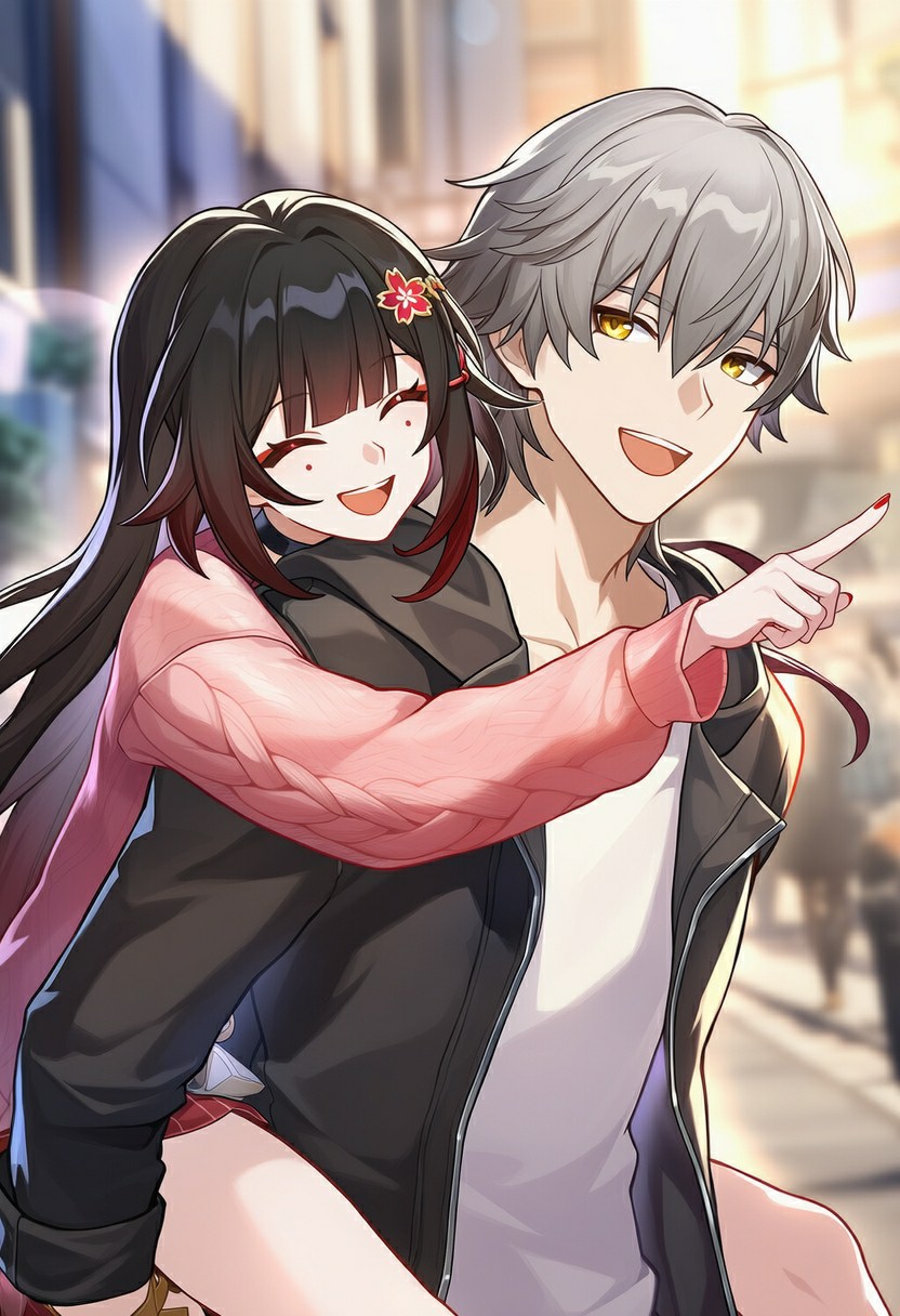 街头甜蜜背背!青春情侣的治愈瞬间