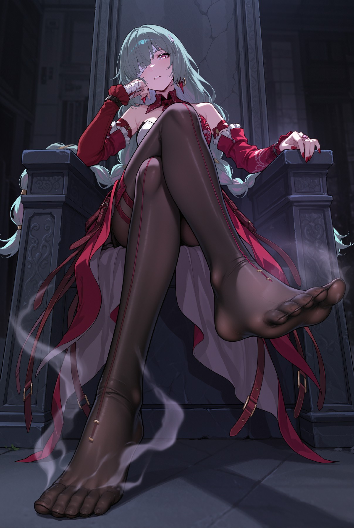 暗黑王座上的红黑系女王，脚控狂喜！