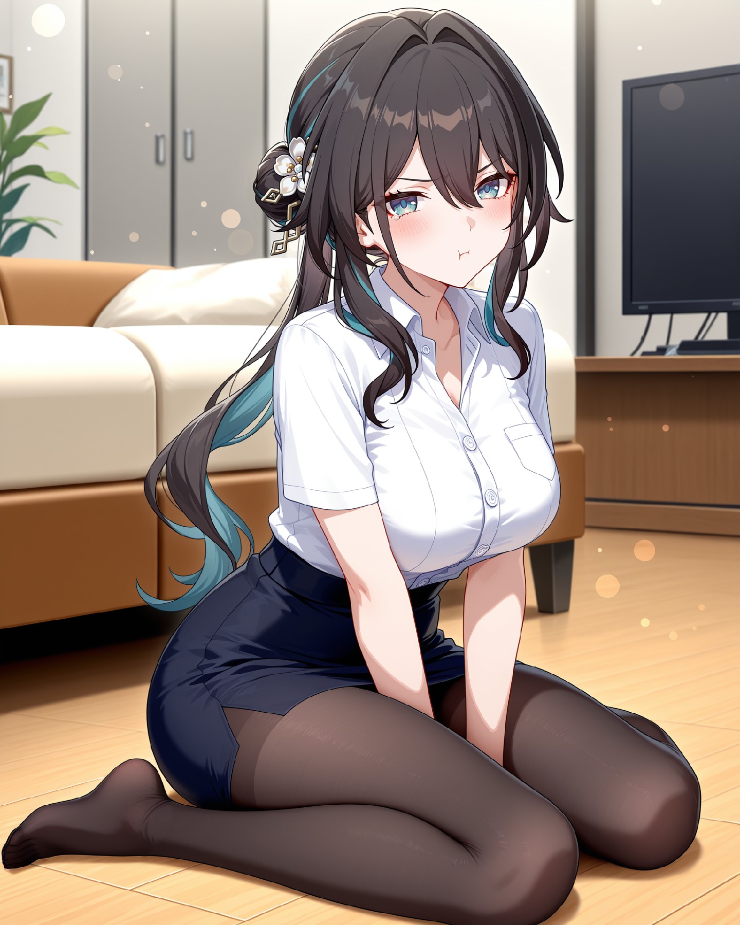 职场风小姐姐跪坐,制服黑丝氛围感拉满