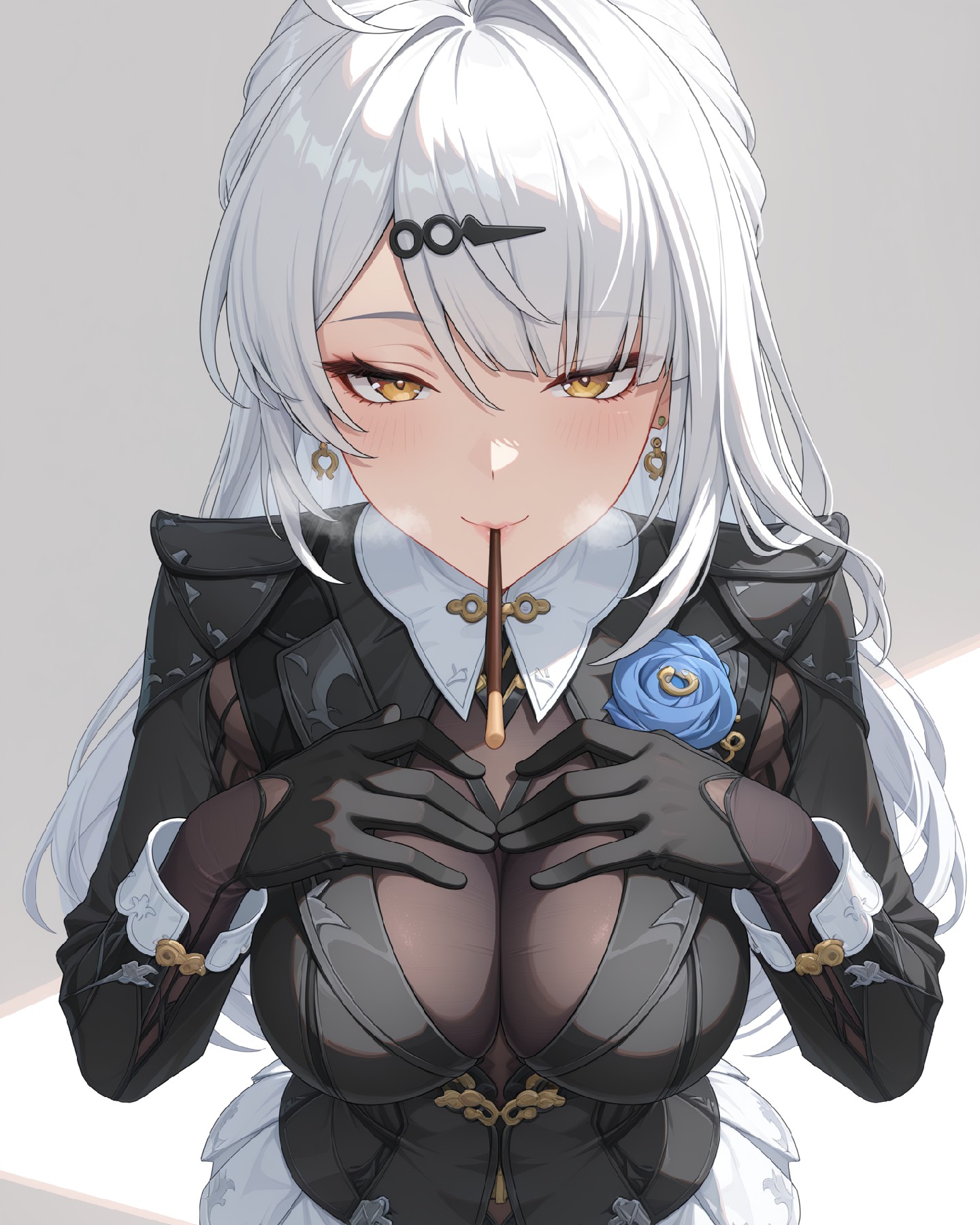 白发二次元女神优雅比心，魅力拉满！