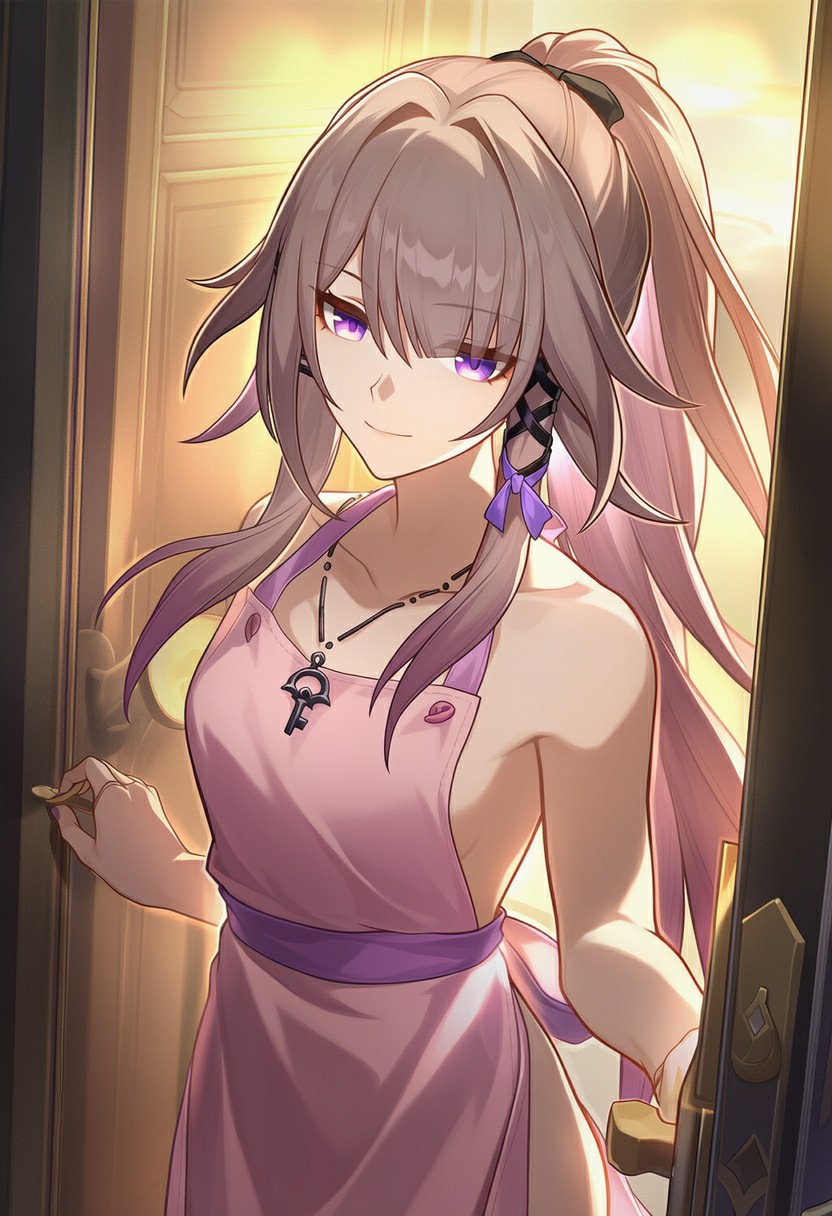 粉紫系女仆风美少女，暖光氛围感拉满