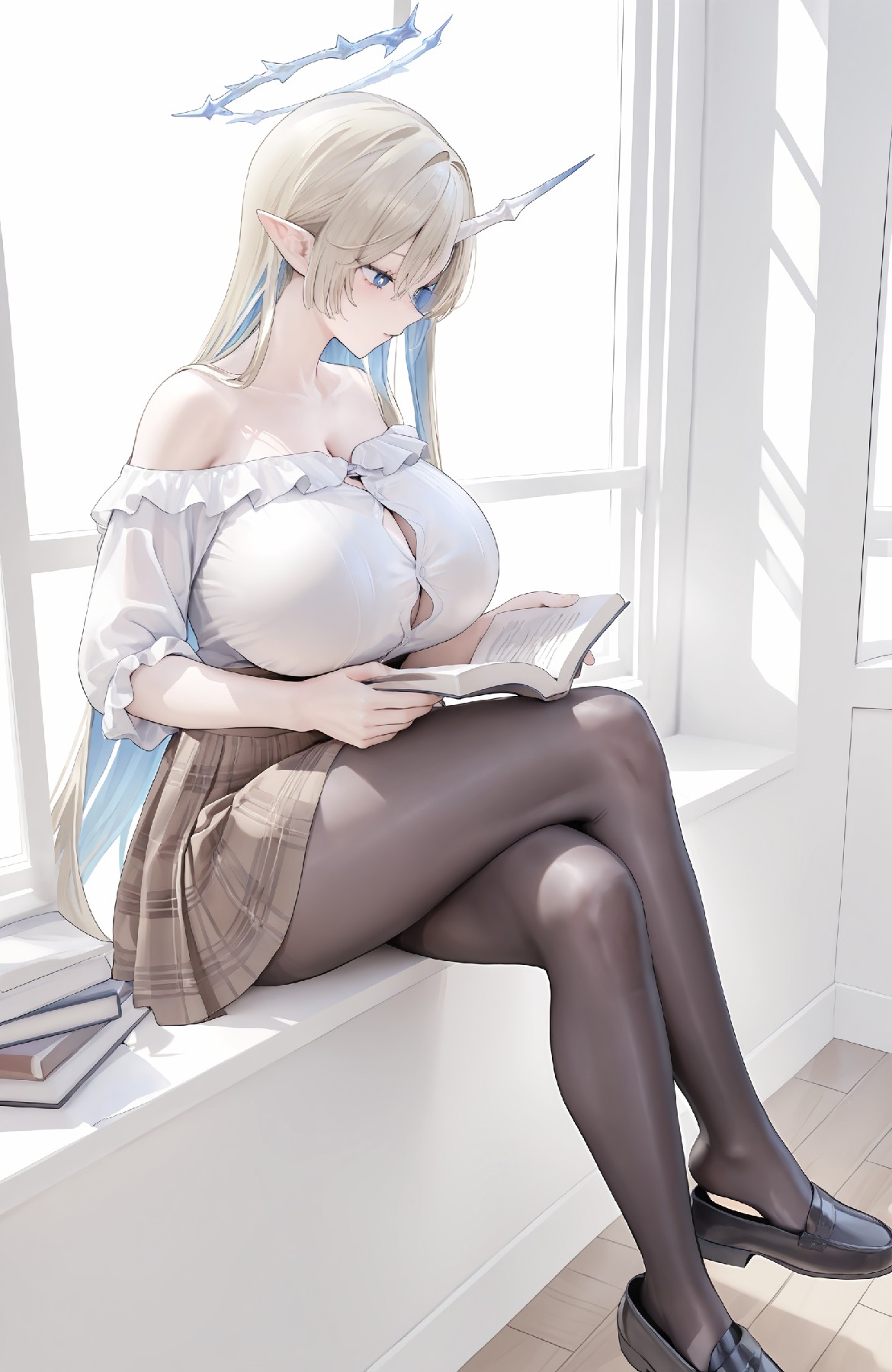 精灵娘窗边读书｜大胸甜妹氛围感绝了