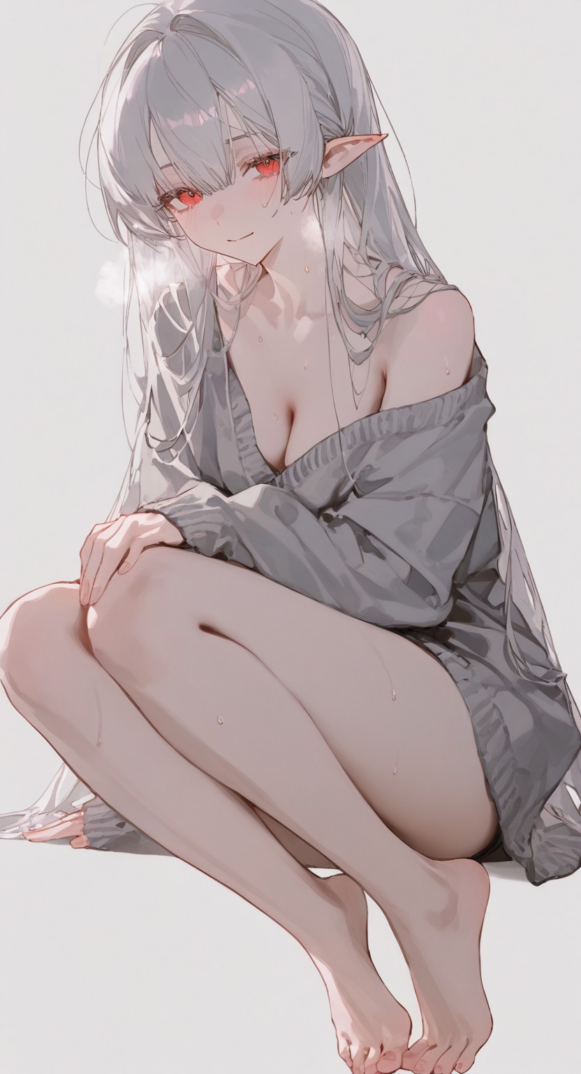 银发赤瞳精灵少女慵懒居家氛围感写真